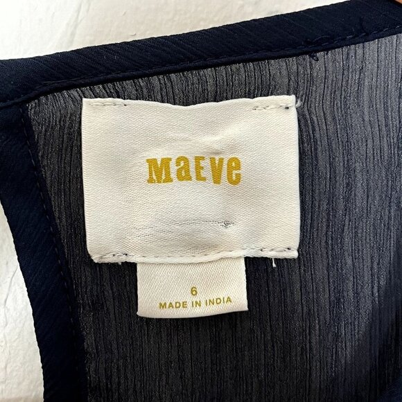 Maeve Anthropologie Helene Sheer Peplum Blouse Sequin Detail Navy Size 6 - Picture 5 of 8